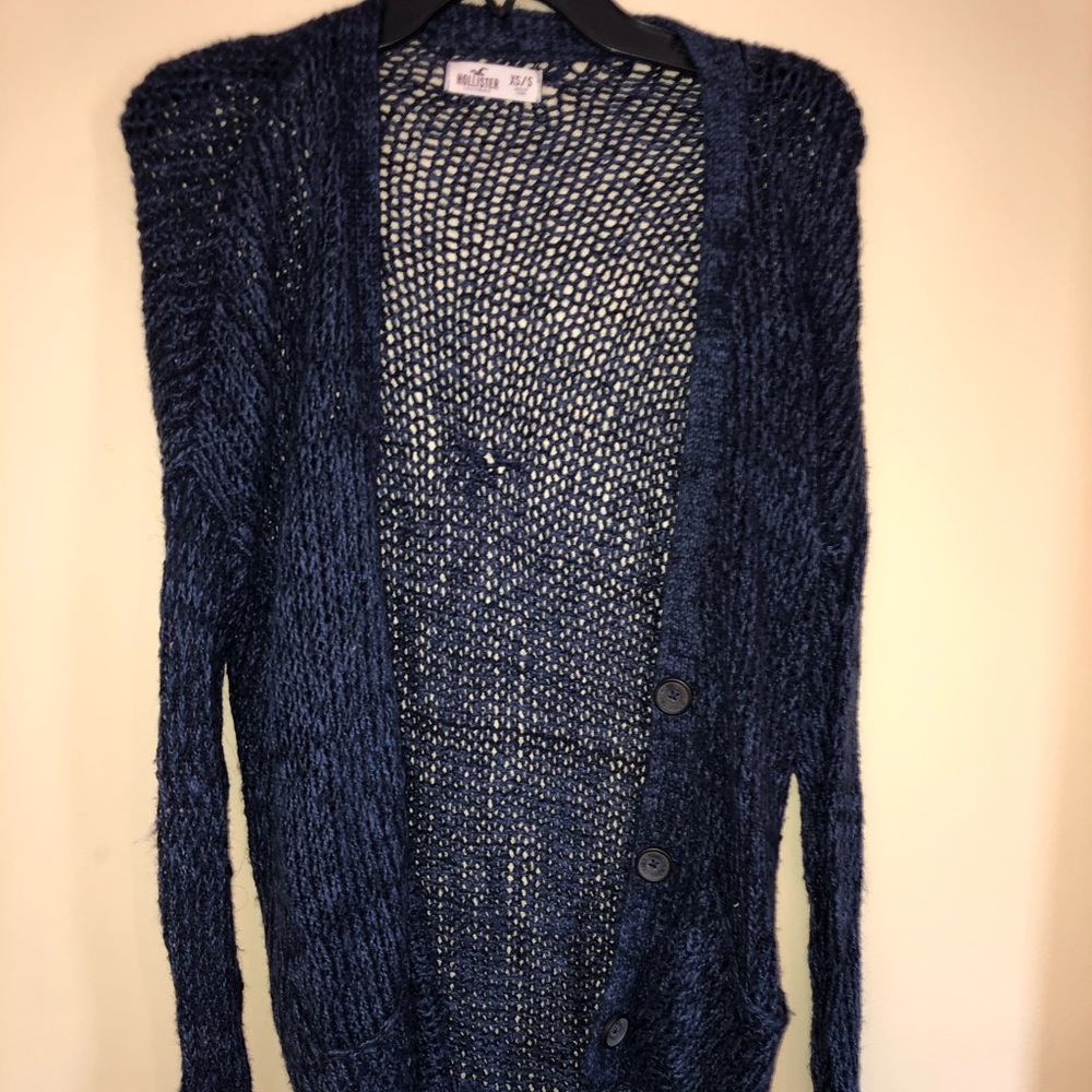 blue knit cardigan